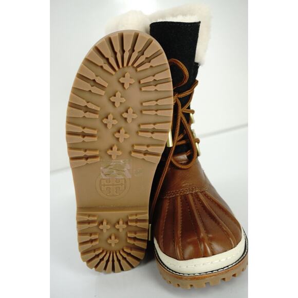 Tory Burch Grey Flannel Brown Leather Duck Boots Size 5 Fur NIB Women's Rain - Picture 7 of 10